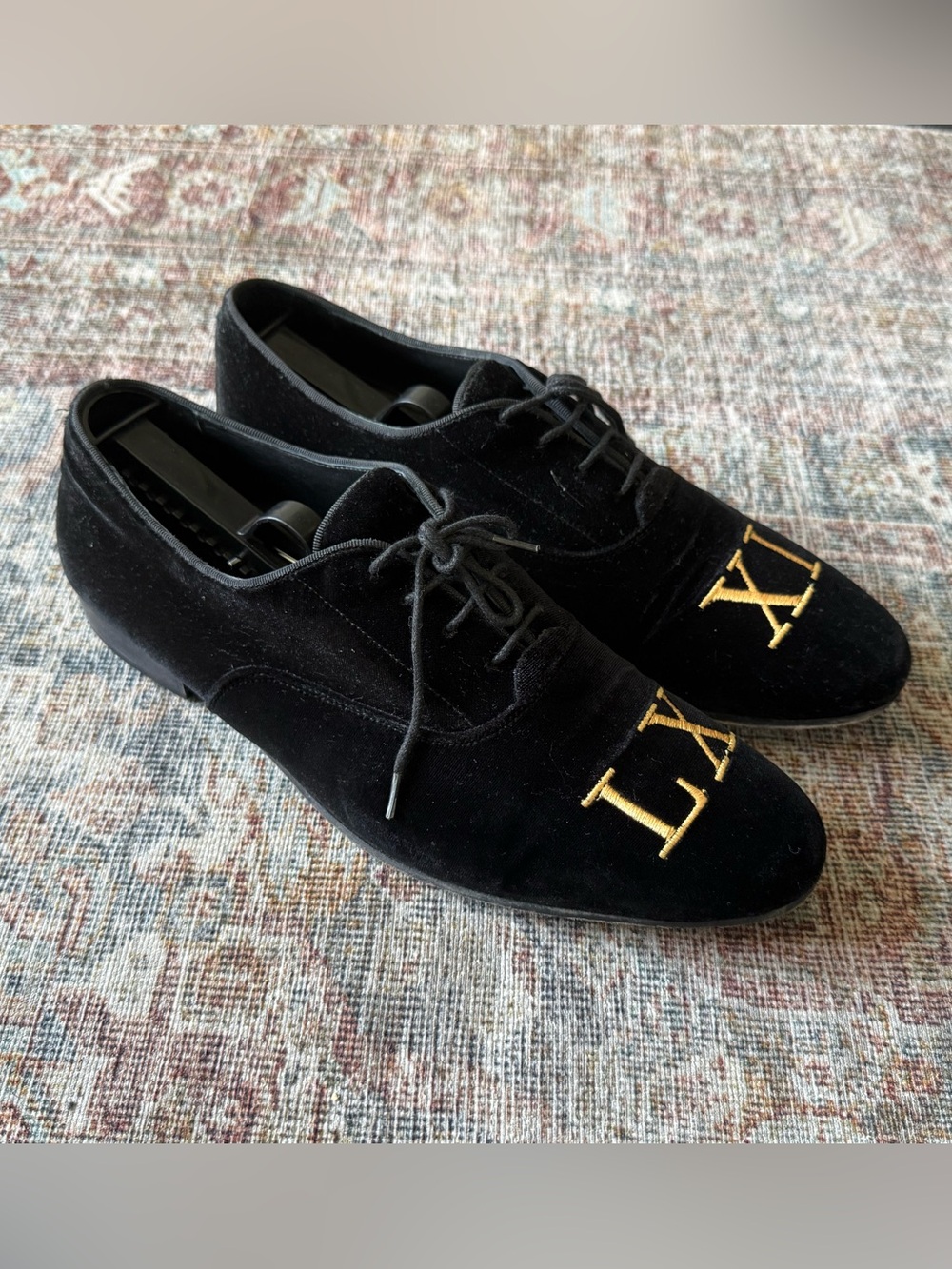 VERO CUOLO Black Velvet Men's Lace-Up Shoes with Gold Embroidery size 10 (43)